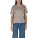 Beige Calvin Klein t-shirt featuring tonal CK logo for women’s casual wear