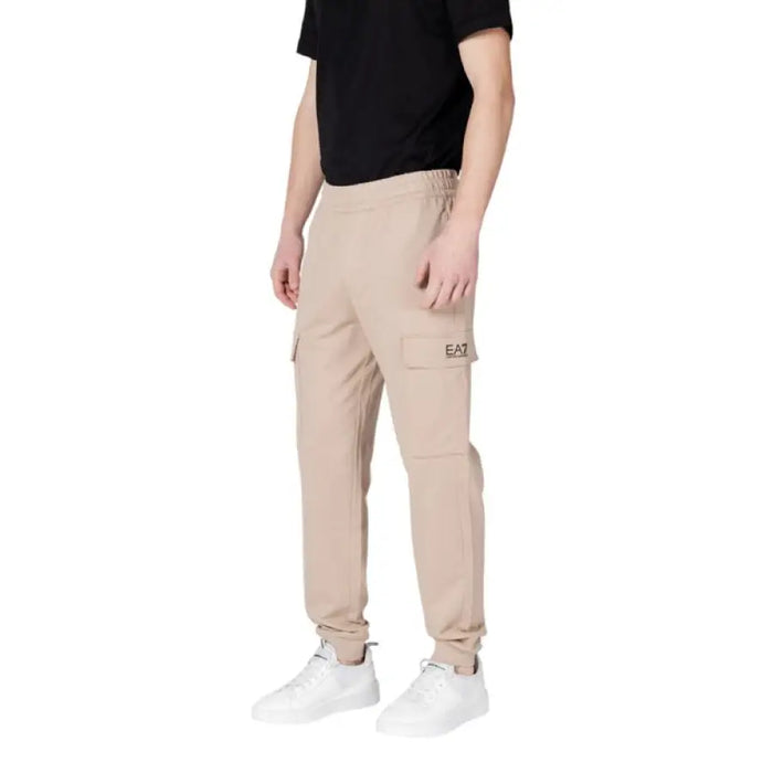 Ea7 Men Beige Cotton Trousers Spring Summer showcasing stylish beige cargo pants