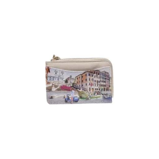 Beige City Scene Coin Purse featuring an elegant city landscape design