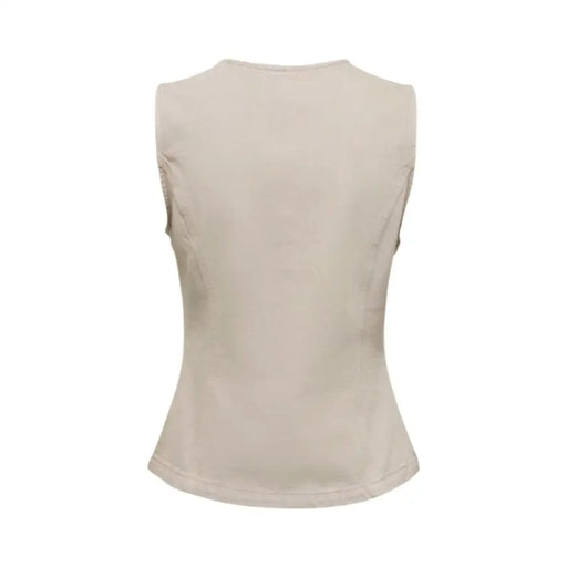 Gilet sans manches en coton beige pour femme, boutonné sur le devant, coupe ajustée et évasée