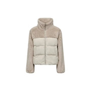 Beige and cream puffer jacket featured in Women’s Black Turtleneck Jacket with Front Pockets