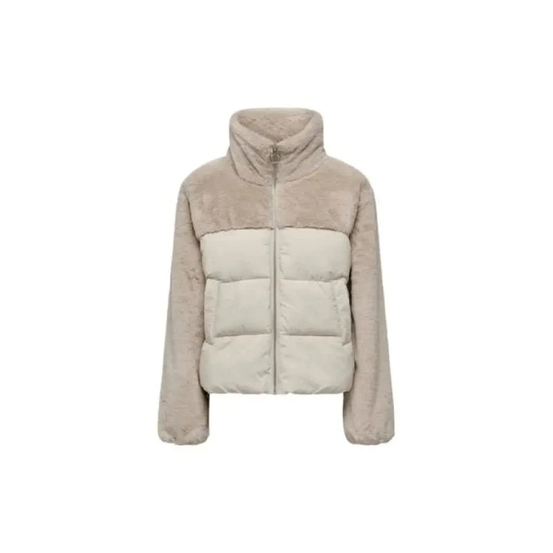 Beige and cream puffer jacket featured in Women’s Black Turtleneck Jacket with Front Pockets