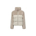 Beige and cream puffer jacket featured in Women’s Black Turtleneck Jacket with Front Pockets
