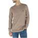 Beige crew neck sweater featuring Lyle & Scott eagle logo patch for men’s knitwear
