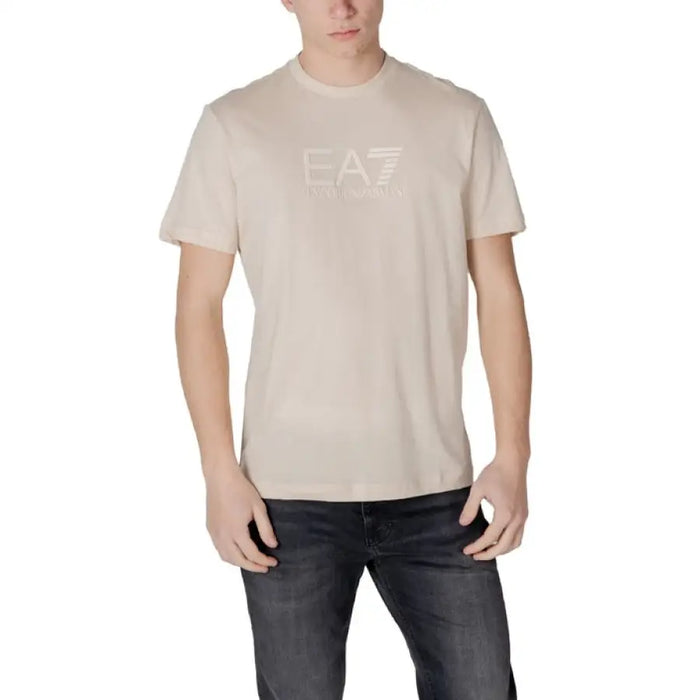 Beige crew-neck T-shirt from Ea7 Men Blue Slip On Round Neck Cotton T Shirt collection