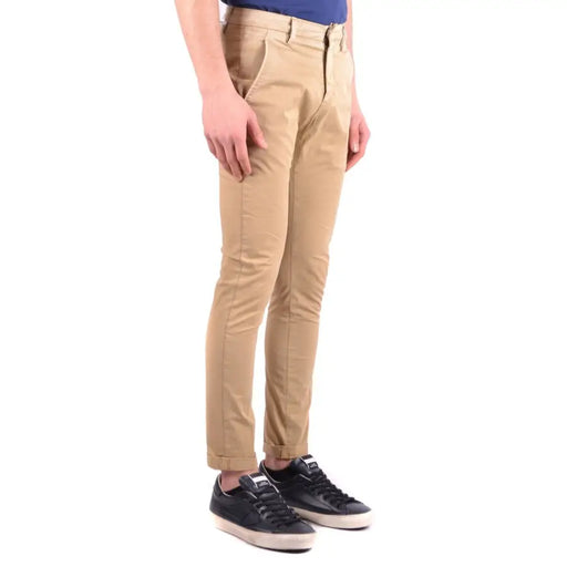 Men’s slim-fit beige khaki chino trousers with cuffed hems from Dondup for spring summer