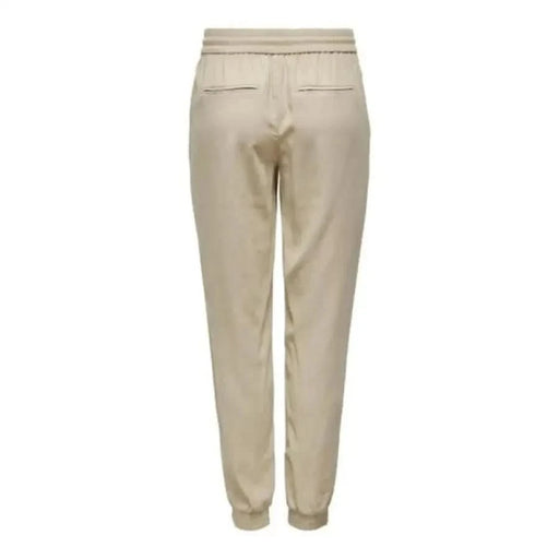 Beige elastic-waist jogger pants with back pockets from Only Women Trousers