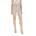 Beige high-waisted shorts and top for women displayed in a fashion catalog