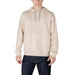 Beige hooded sweatshirt featured in Ea7 Men Blue Printed Hood Sweatshirt collection
