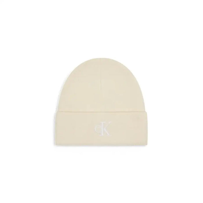 Beige knit beanie from Calvin Klein Women’s Lilac Cap with Print collection