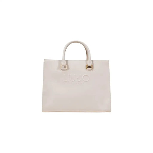 Light beige faux leather Liu Jo shoulder handbag with gold hardware and top handles