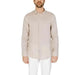 Armani Exchange Men Shirt: Beige long-sleeve button-up, styled with white pants