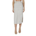 Beige midi skirt with side slit from Vila Clothes featuring zip and button closure