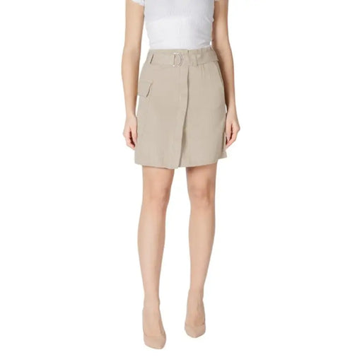 Beige mini skirt displayed in Women’s Beige and Khaki Mini Skirt product image
