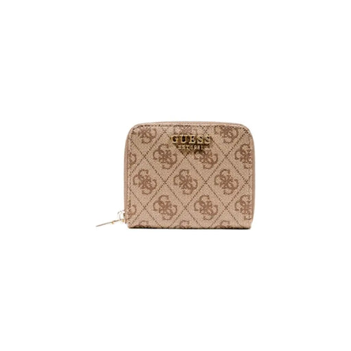Beige patterned Guess zip around wallet with intricate design and premium material