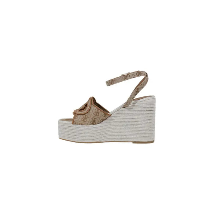 Beige Patterned Wedge Sandal - Shoes Sandals