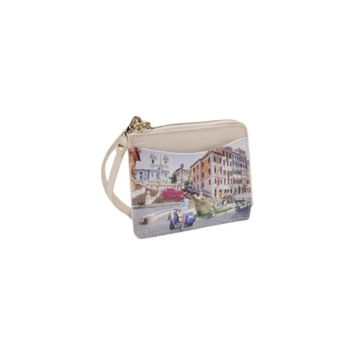 Beige City Scene Coin Purse featuring a chic urban landscape design