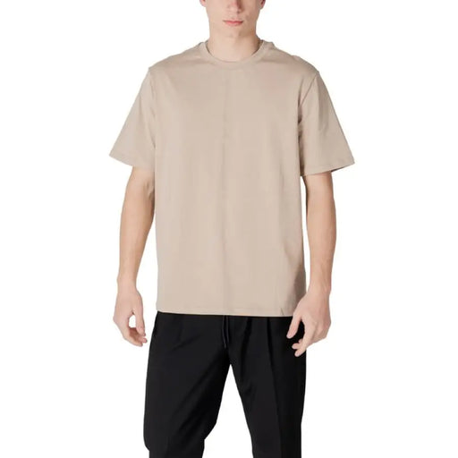 Beige short-sleeved Antony Morato cotton t-shirt for men, ideal for casual wear
