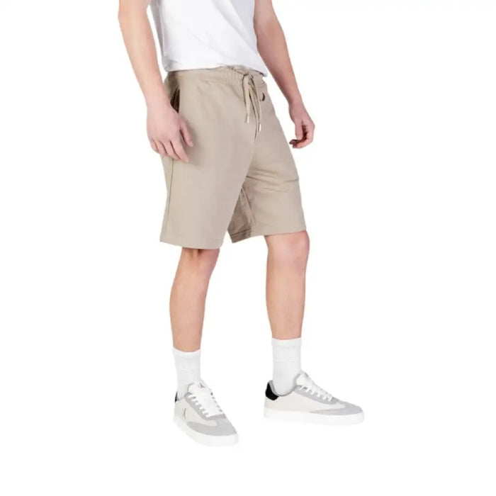 Beige drawstring shorts from Replay for men featuring laces and pockets