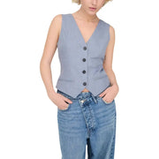 Gilet sans manches bleu clair à col en V pour femme avec boutons foncés