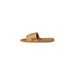Beige slide sandal featuring a stylish map pattern for casual wear