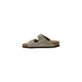 Beige two-strap Taupe Suede Birkenstock Sandal displayed on a white background