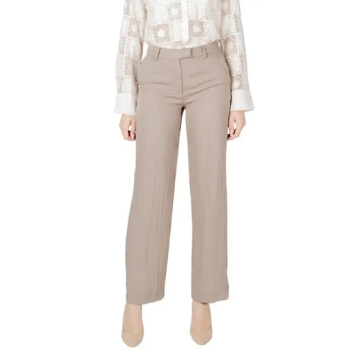 Beige wide-leg trousers displayed as part of the Beige Wide Leg Trousers product