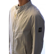Veste Belstaff beige plage avec col montant et poches zippées, style blazer à col roulé zippé en coton gris pour homme