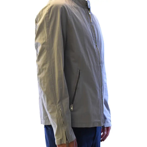 Veste Belstaff pour homme, beige, en coton léger, avec col montant et fermeture éclair sur le devant, idéale pour une tenue décontractée.