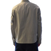 Veste blazer Belstaff pour homme, gris anthracite, col roulé zippé, en coton léger beige, avec surpiqûres discrètes.