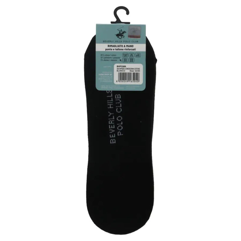 Black beverly hills polo club cotton ankle sock with subtle vertical logo print for men in black and white