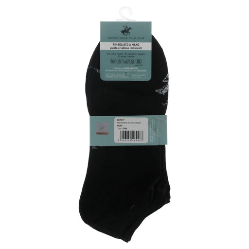 Beverly Hills Polo Club men’s black ankle socks with subtle white embroidery in branded packaging