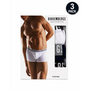 White bikkembergs mens cotton stretch tri-pack trunks with black branded waistband for comfortable everyday wear
