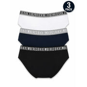 Bikkembergs mens cotton underwear briefs three-pack in white navy blue and black with branded elastic waistbands