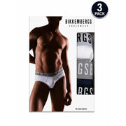 Bikkembergs mens white cotton briefs tri-pack with branded elastic waistband for comfortable daily wear