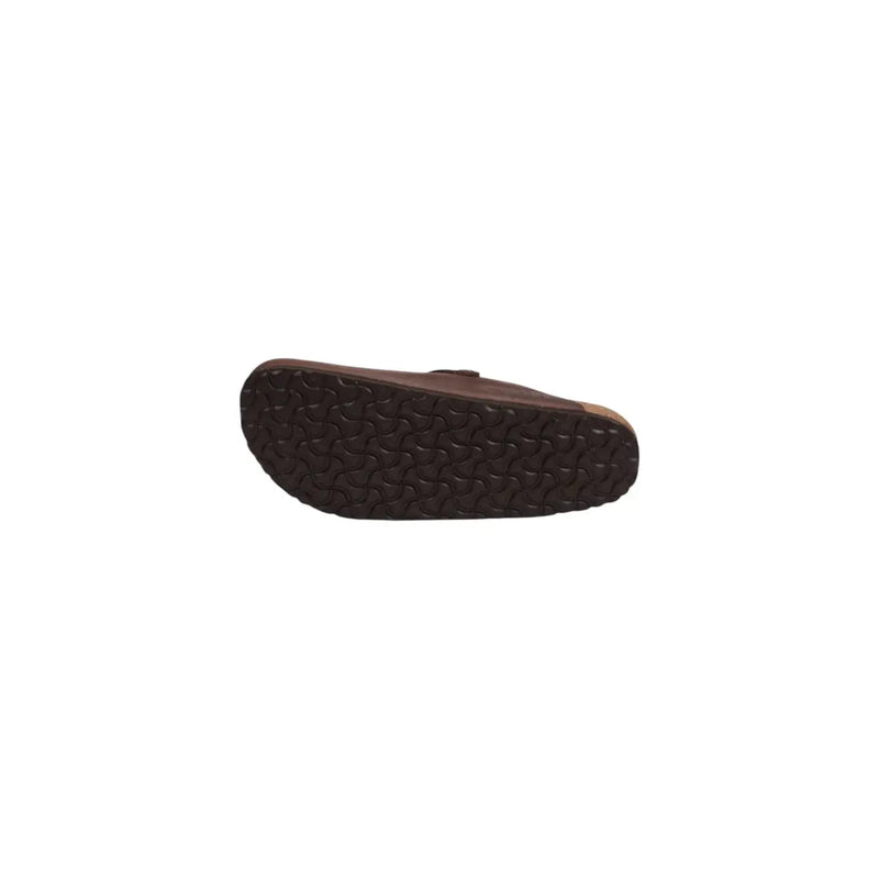 Sandales Birkenstock Boston pour homme en cuir marron, avec sabot en cuir marron et semelle en caoutchouc texturée.