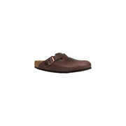 Sandales Birkenstock Boston pour homme en cuir marron avec semelle intérieure en liège et boucle métallique, vues de l'arrière