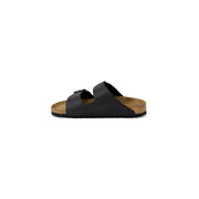 Birkenstock women black slippers featuring black leather birkenstock arizona sandals with cork footbed and rubber sole