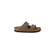 Birkenstock women brown leather sandals size 3 with brown suede arizona design and two copper-toned adjustable buckles