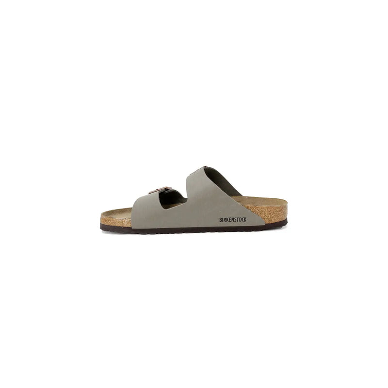 Birkenstock women leather sandals grey arizona with two straps and cork footbed for casual wear