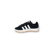 Black Adidas Campus sneaker displayed in a product showcase with sleek design and branding
