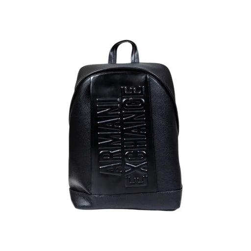 Black Armani Exchange leather backpack displayed in a product showcase image