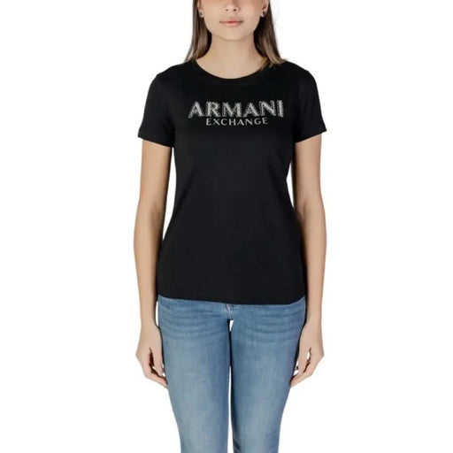 Black Armani Exchange logo t-shirt with short sleeves in women’s cotton collection