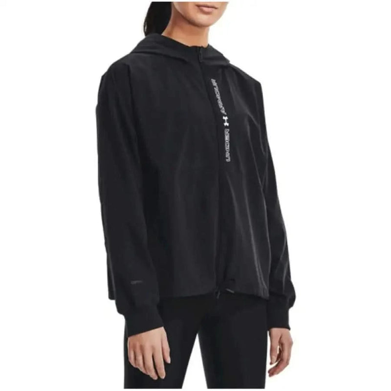 Black Under Armour hooded blazer with zip and pockets for women, stylish and functional
