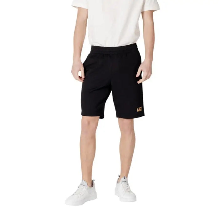 Ea7 Mens Black Cotton Shorts with Front Pockets perfect for athletic activities