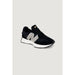 Black New Balance women sneakers with white spotted N logo and white rubber soles