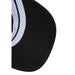 Black baseball cap featuring striped lining and a logo design
