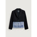Black blazer with denim panel in Desigual Women’s Long Jacket with Lapel Collar and Buttons