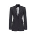 Black blazer featuring lace accents and a lace back for elegant fashion style