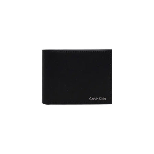 Black Calvin Klein leather wallet displayed in a product image